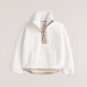 Abercrombie & Fitch White Cinched Cocoon Sherpa Half-Zip